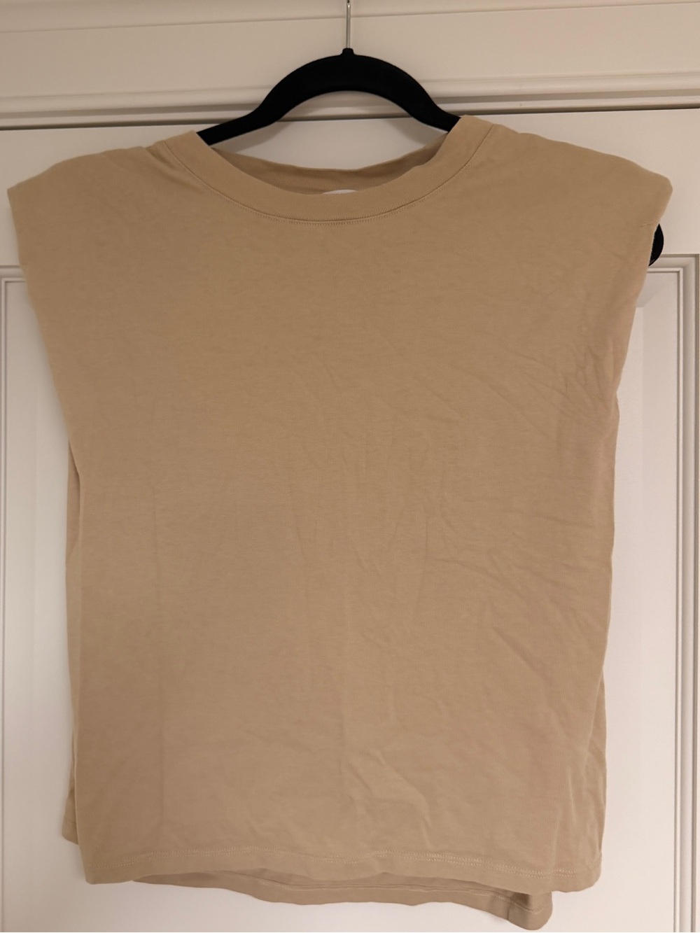 Aritzia Babaton Beige Crew Neck shoulder pad Top
